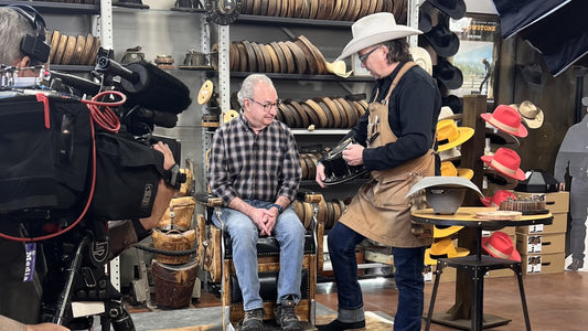 Greeley Hat Works Owner and C.reative V.ision O.fficer Trent Johnson with 9News Journalist Gary Shapiro.