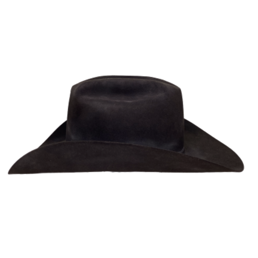 Side shot photo of a replica brown cowboy hat that was worn Rip Wheeler, from the hit series Yellowstone available at Greeley Hat Works