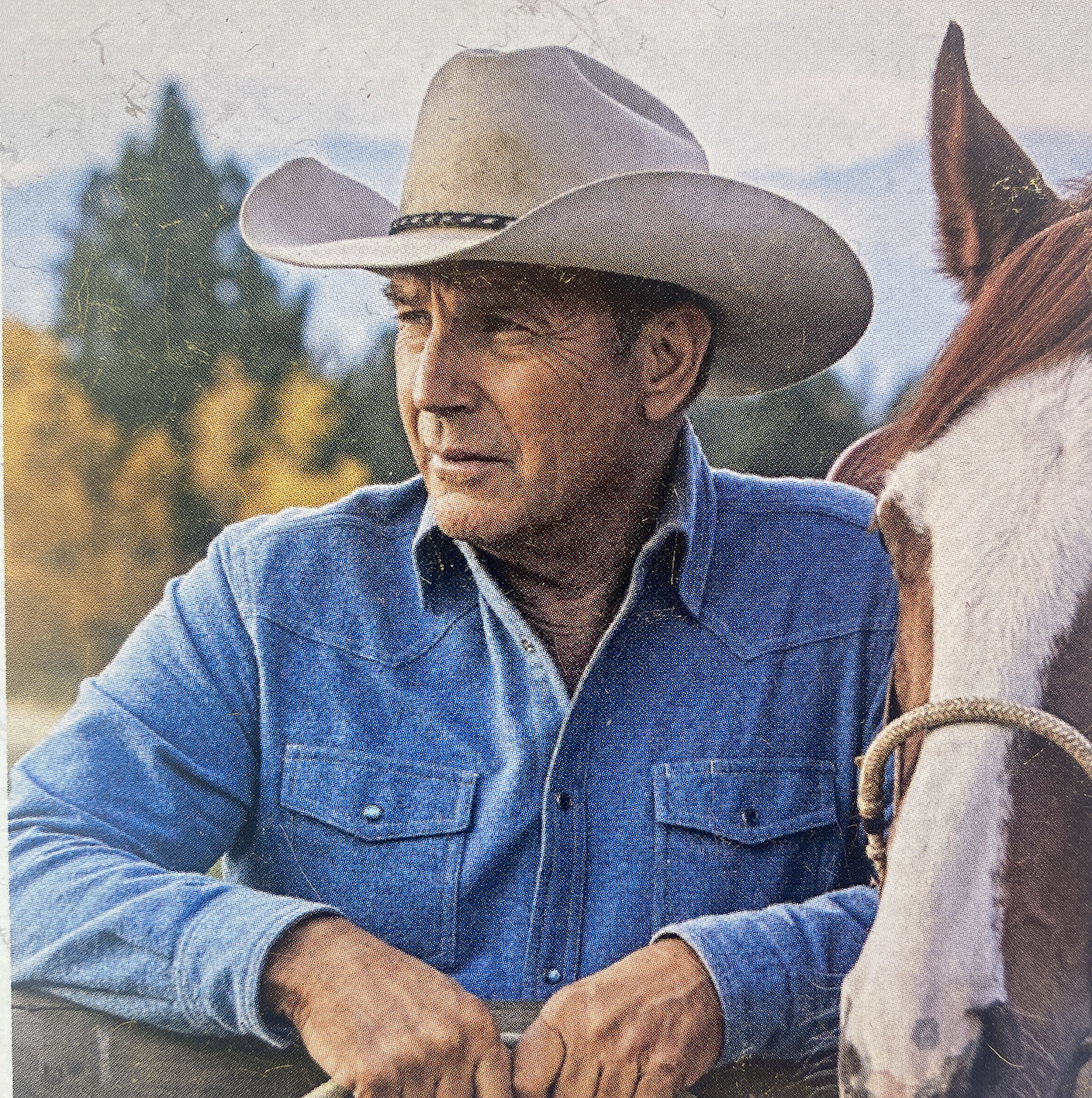 Photo of John Dutton, played by Kevin Costner in the hit series Yellowstone, wearing a custom cowboy hat from Greeley Hat Works