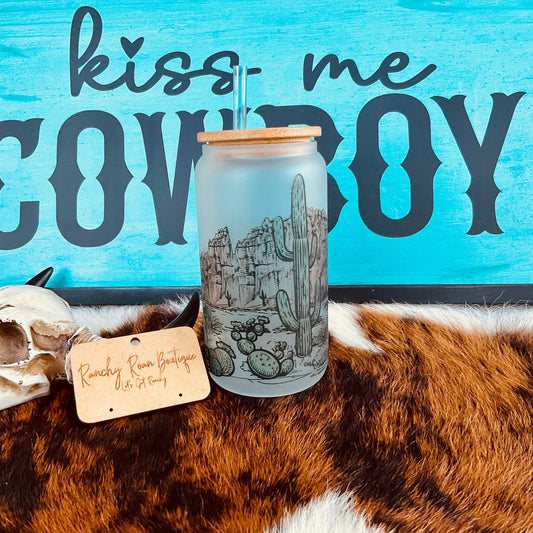 Desert Scene Western 16oz Frosted Glass Tumbler