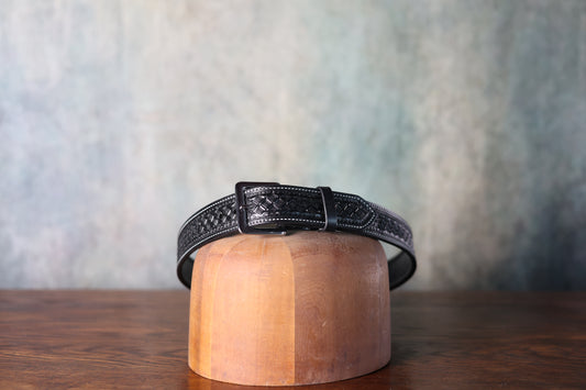 Texas Saddlery Hand Tooled Leather Black Waffle Belt