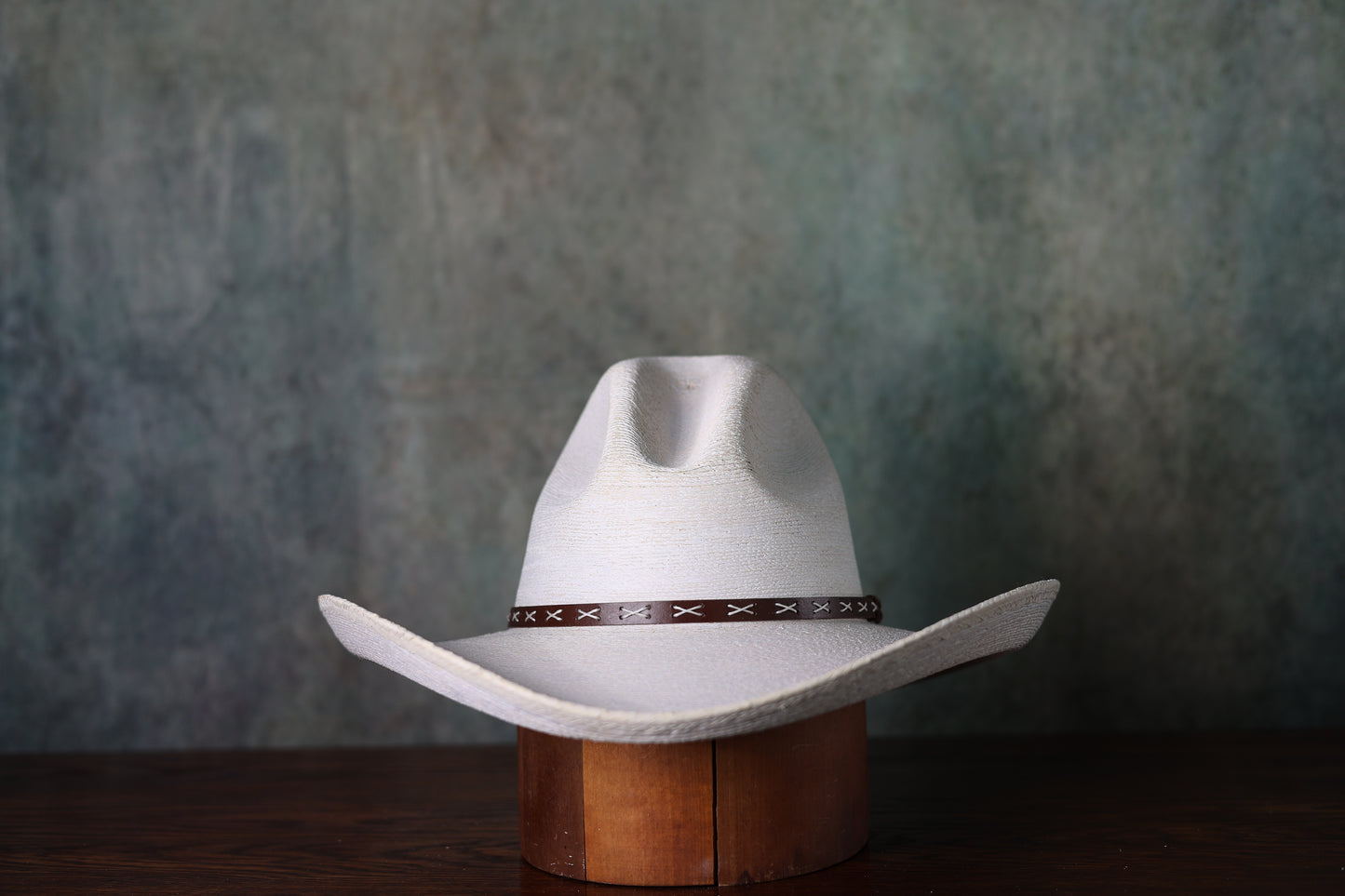 Photo of the front of a SunBody Mexican Fine Palm Gus straw hat from Greeley Hat Works
