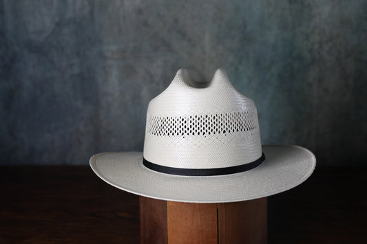 Photo of Shantung 30x Pre-Shape Johnson County straw hat from Greeley Hat Works with simple black band