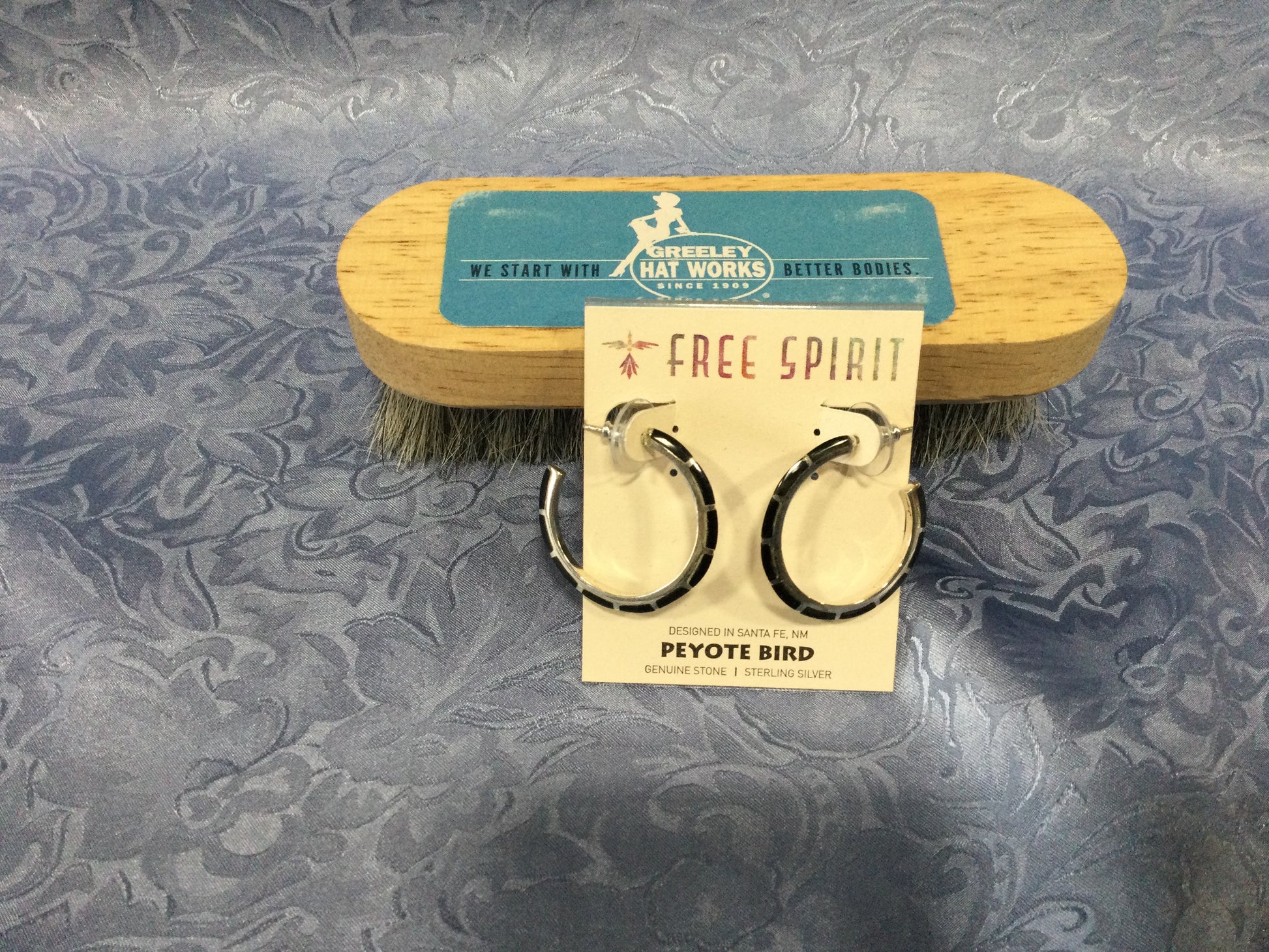 Photo of the Black Onyx Hoops from Free Spirit by Peyote Bird Earrings sold by Greeley Hat Works
