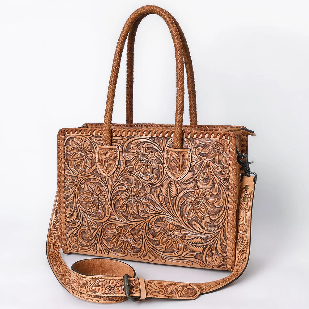 ADBG1131 American Darling Hand Tooled Leather Tote Bag -Western Floral Carved Purse