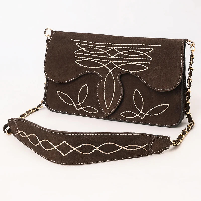 ADBGA692B American Darling Boot Stitched Genuine Suede Leather Small Cross body Bag