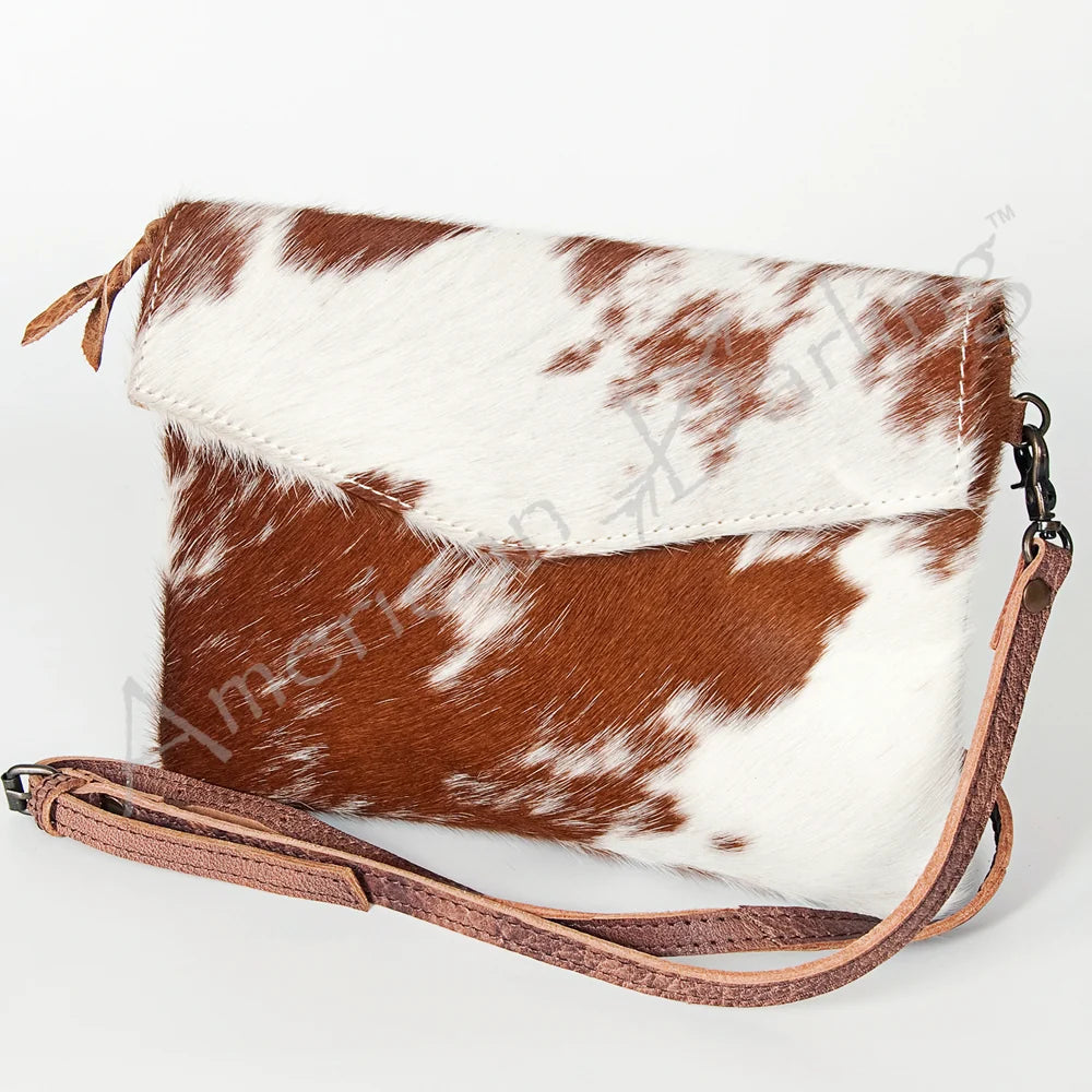 ADBGS178 Genuine Hair-on Hide Leather Envelope Bag with Fringe Tassels and Adjustable Strap